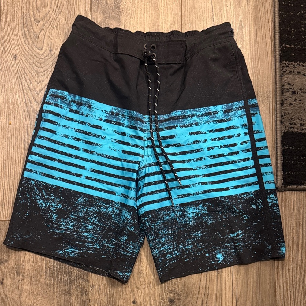 Men’s swim shorts, black/teal.